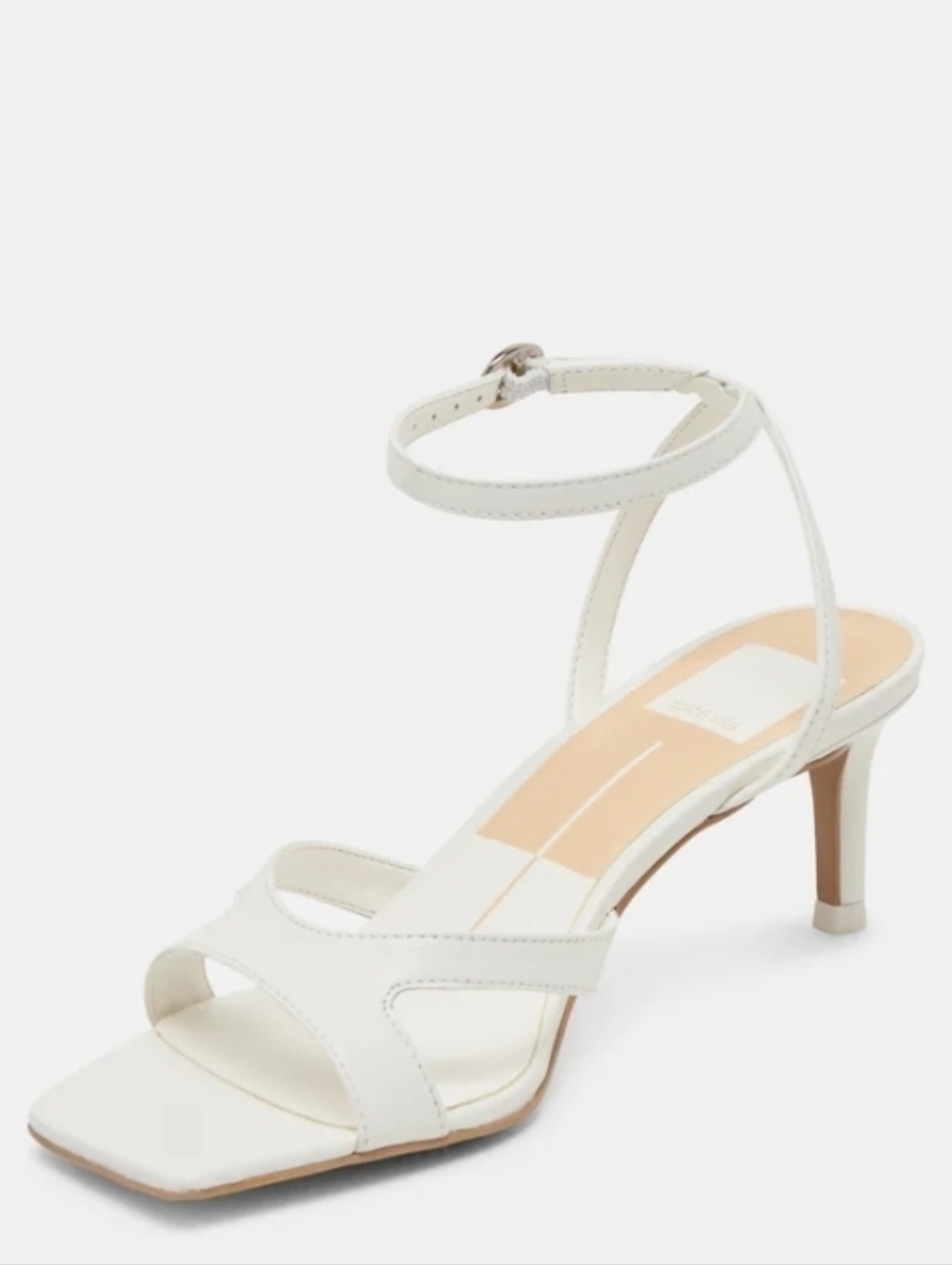 🤍🔹️Dolce Vita 🔹️True White Leather Ankle-Strap Mid Kitten Becki Heel Sandal - Picture 2 of 8